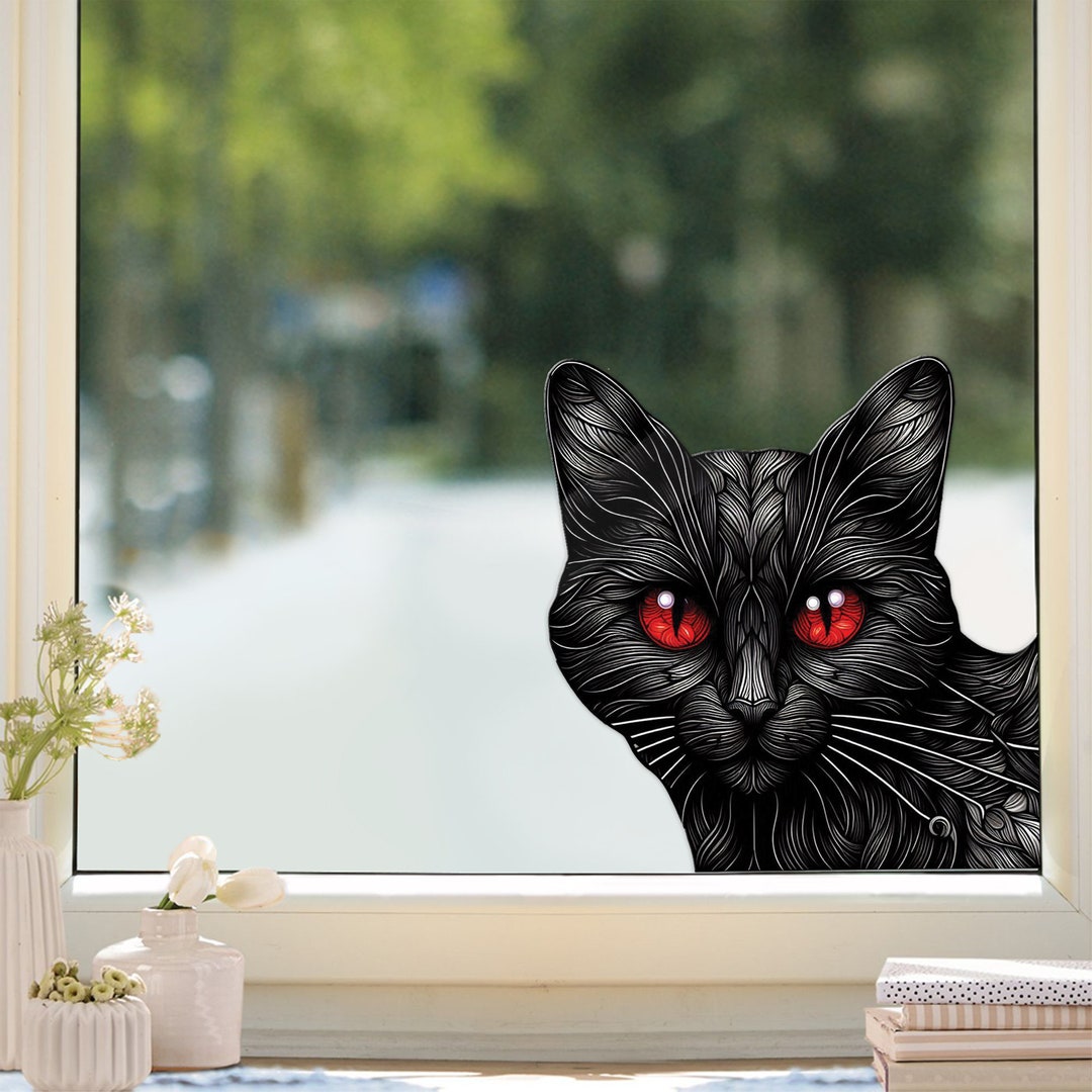 Black Cat Vinyl Decal, Window Art, Gothic Style Gift, Horror Black Cat ...