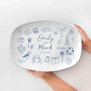 Personalisierte Hochzeitsplatte - Personalisierte Strand Platte mit Namen & Datum - Hochzeitstag oder Paar Geschenk - Individuelle Doodles Option