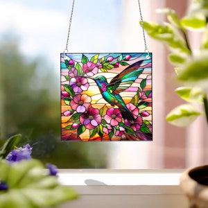 Hummingbird Among Flowers Window hanging, Wall Art, Acrylic Window Hanging, NOT SUNCATCHER, Humingbird lovers gift, bird lovers
