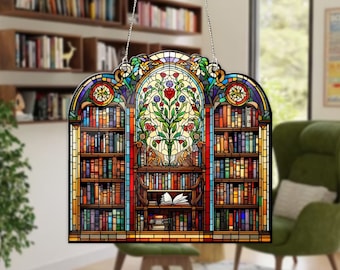 ACRYLIC Library Window Hanging, Book Lover Gift, Bookish Home Decor, Gift For Book Lover, Librarian Gift, Wall Hanging, NOT glass