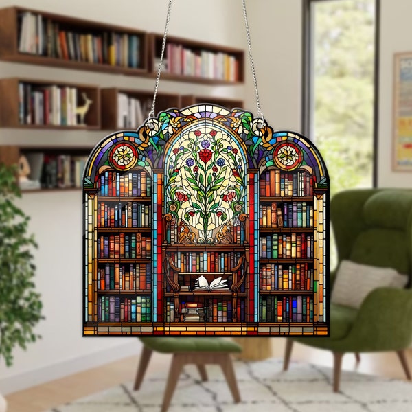 Acrylic Library Window Hanging: Book Lover Home Decor