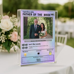 Bloco de acrílico personalizado para o pai da noiva, presente de casamento da filha, display personalizado estilo cartão colecionável para lembrança do pai
