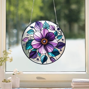 Violet Flower Faux Stained Glass, Violet Stained Glass Inspired Art, Acrylic Window Hangings, Gift For Her, Home Decor