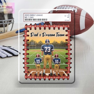Bloco de acrílico personalizado com tema de cartas colecionáveis do pai do futebol – presente personalizado para o Dia dos Pais das crianças – exibição de lembranças esportivas do time dos sonhos do pai