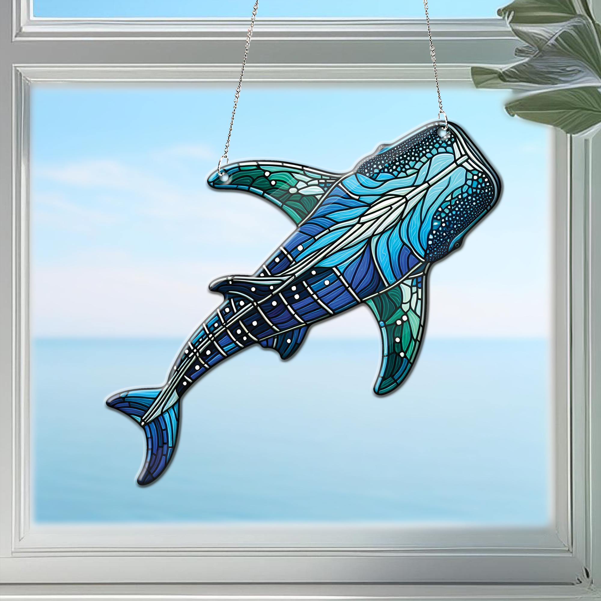 Whale Shark Acrylic Window Hanging: Faux Stained Glass Art