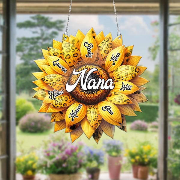 Nana, Mama, Tante Sonnenblumen-Acryl-Fensterbehang – Geburtstag, liebevolles Geschenk für Mutter, Oma, Großmutter, personalisierte individuelle Acrylkunst