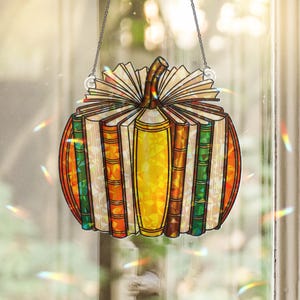 Holographic Pumpkin Book Suncatcher: Fall Window Art