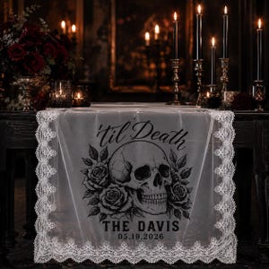 Custom Gothic Lace Table Sign, Skull Rose Wedding Reception Banner image 11