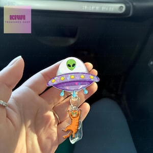 Bobine d'insigne drôle de chat orange d'enlèvement d'OVNI, bobine d'insigne extraterrestre drôle d'OVNI, support d'identification d'infirmière, accessoires d'infirmière, cadeau de maman de chat