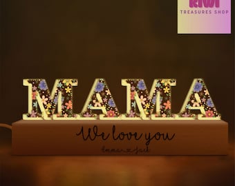 Gepersonaliseerde Nachtlampje Mama, Moederdag Moeder Oma cadeau, Moeder Led licht, 1e Moederdag cadeau, Floral boho Mama Led