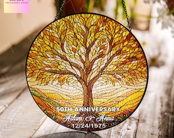 Personalized Tree of Life Glass Suncatcher, 50th Anniversary Gift