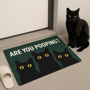 Funny Black Cat Doormat: Are You Pooping? - Cat Lover Gift