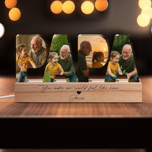 Custom Grandpa Photo LED Light Gift - Father&#39;s Day Personalized Acrylic Night Light with Quote from Grandkids - Unique Gift for Grandpa