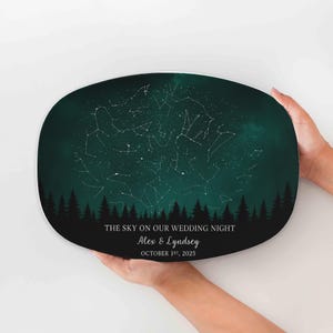 Plateau de mariage carte des étoiles personnalisé, cadeau d'anniversaire ciel nocturne personnalisé, assiette souvenir couple céleste, décoration de date de mariage romantique