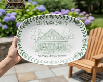 Plato con retrato personalizado: Plato decorativo con dirección de casa personalizada