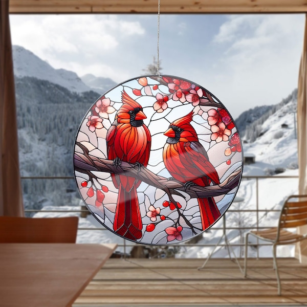 Kardinal-Buntglas-inspirierte Kunst, Acryl-Fensterbehänge, künstliches Buntglas, perfektes Geschenk für Haus und Garten