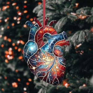 Adorno navideño con forma de corazón anatómico, regalo para médicos, acrílico/madera.