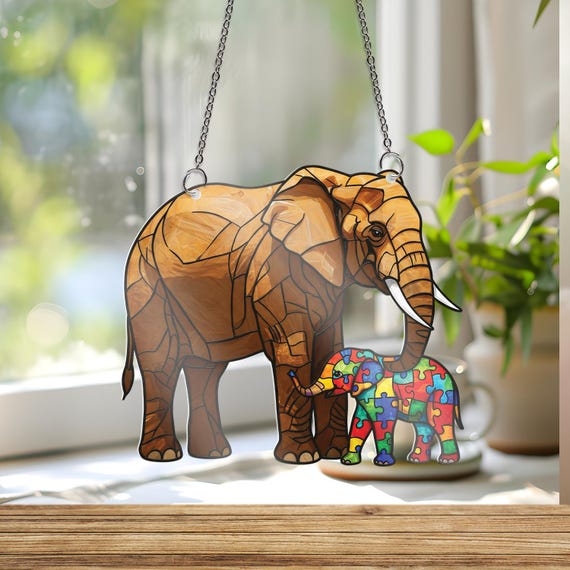 Elephant Window Hanging - 5.9" Acrylic Wall & Window Decor, Outdoor Garden Suncatcher Style