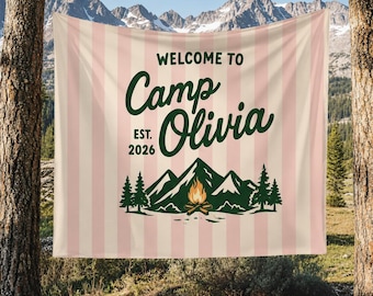 Custom Camp Bachelorette Tapestry Personalized Camp Banner Wall Hanging Outdoor Theme Decor