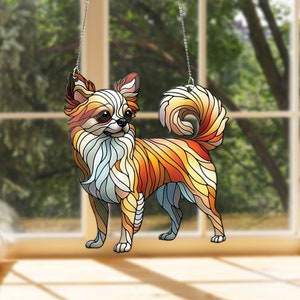 Adorno de ventana acrílico con diseño de chihuahua: regalo floral para mamá perruna