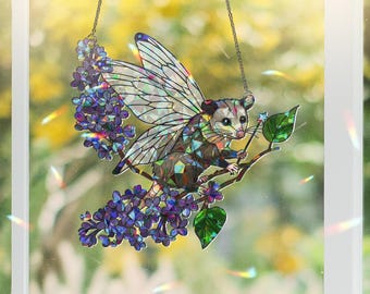 Fairy Godpossum Hanging: Holographic Acrylic Lilac Branch Window Ornament
