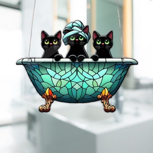 バスルームの 3 匹の黒猫のアクリル窓用吊り下げ物、面白い覗き見猫吊り下げ物、黒猫ママへのギフト、バスルームの装飾、面白い猫好きへのギフト