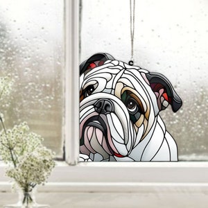 Accrochage de fenêtre bouledogue en acrylique : décoration de chien amusante