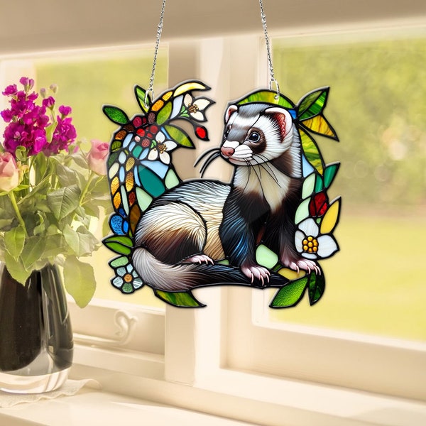 Faux vitrail furet, tenture de fenêtre en acrylique furet, cadeau pour les amoureux des furets, amoureux des animaux, cadeau de fête des mères, faux vitrail,