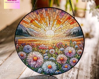Atrapasueños de cristal con flores de aster: colgante floral para ventana