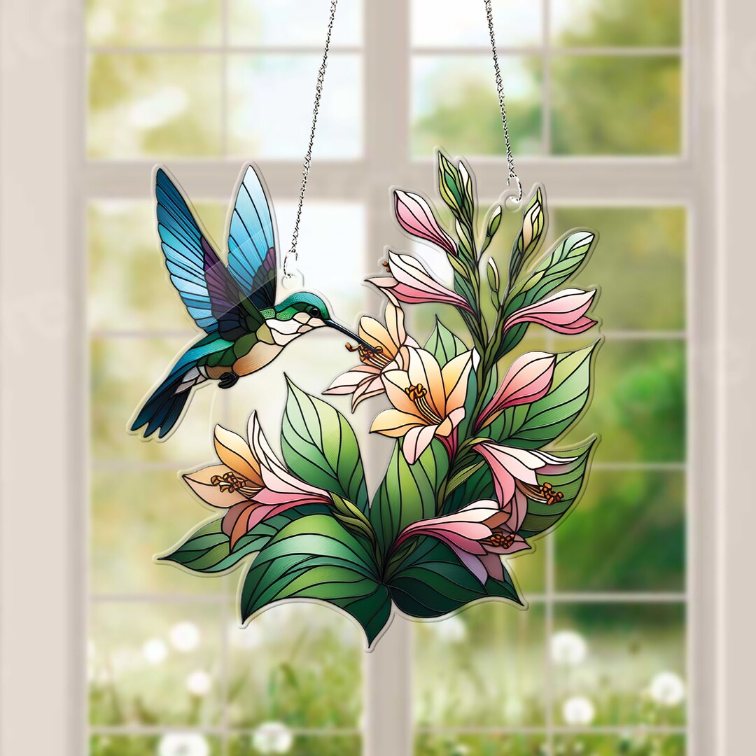 Hummingbird & Hosta Acrylic Window Hanging: Bird Lover Gift - Etsy