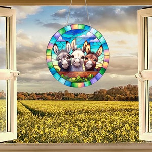 Peeking Donkeys Acrylic Window Hanging: Farmhouse Decor