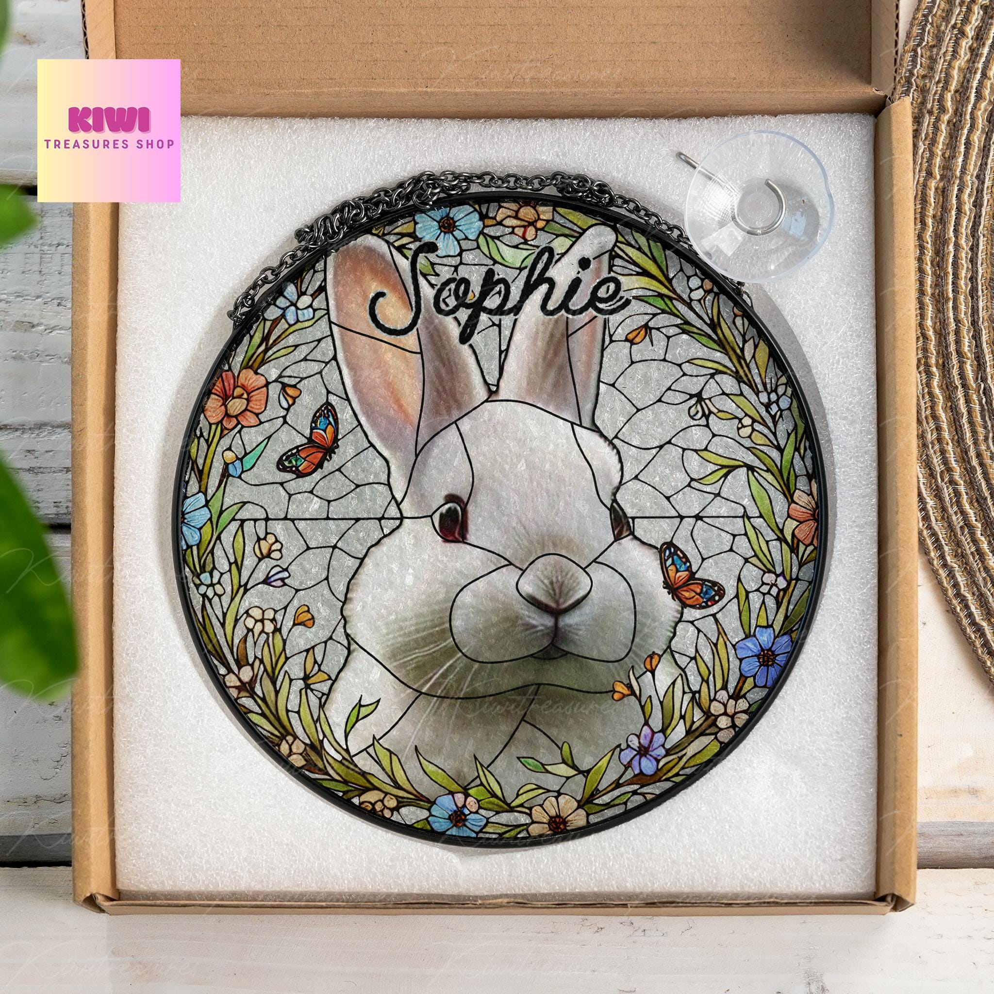 Custom Bunny Portrait Suncatcher: Glass Rabbit Memorial, Pet Loss Gift ...