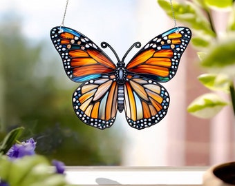 Monarch Butterfly Acrylic Window Hanging, Faux Stained Glass Art, Faux Stained Glass, Perfect for Home, Garden, Gift For Her