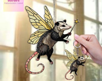 Fairy Opossum Acrylic Window Hanging: Whimsical Fantasy Decor