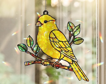 Yellow Canary Bird Suncatcher: Hologram Acrylic Window Hanging
