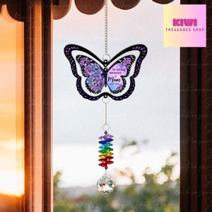 Custom Memorial Butterfly Suncatcher – In Loving Memory Gift with Crystal Charm & Name, Rainbow Window Hanging Tribute Keepsake