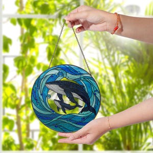 Whale Calf Glass Suncatcher Ocean Lover Gift for Mom Mother&#39;s Day Marine Sea Animal Window Art Coastal Home Decor Ornament