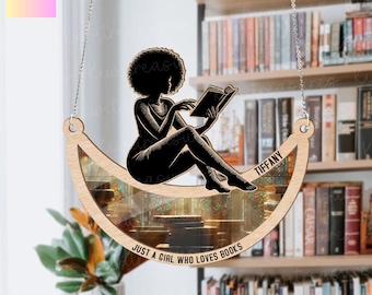 Personalized Book Lover Suncatcher Ornament: African Woman Reader Gift