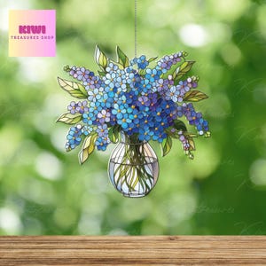 Mother's day gift 2025- Blue Forget me not Bouquet ACRYLIC Window Hanging, forget me not lovers gift, Not glass, Kitchen decor,