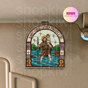 Saint Christopher Protect Us Visor Clip, Inspirational Car Accessory, Enhances Safety for New Drivers, Meaningful Gifts for Drivers