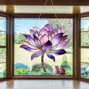 Purple Lotus Acrylic Window Hangings, Lotus lovers gift, Faux Stained Glass, Home Decor, kitchen decor, Mother's day, LOTUS decoration