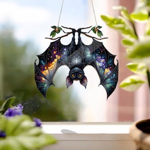 Bat Stained Glass style inspired, Gothic Acrylic Window Hanging, Indoor Decor, Bat lovers gift, Funny Bat window decor, FAUX STAINED GLASS