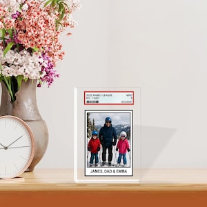Bloco de acrílico personalizado com foto do pai | Expositor de cartões esportivos nº 1 para o pai | Presente personalizado para o Dia dos Pais com crianças | Lembrança de fotos de família