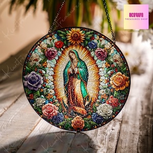Mexican Virgen de Guadalupe Religious GLASS Suncatcher Hanging, Jesus Christ, Lamb of God hanging, Southwest Decor, Catholic Suncatcher