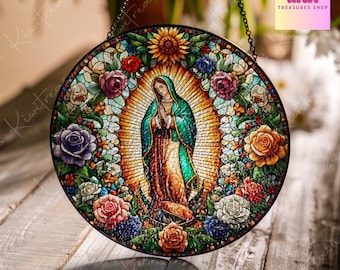 Virgen de Guadalupe Glass Suncatcher: Religious Southwest Decor