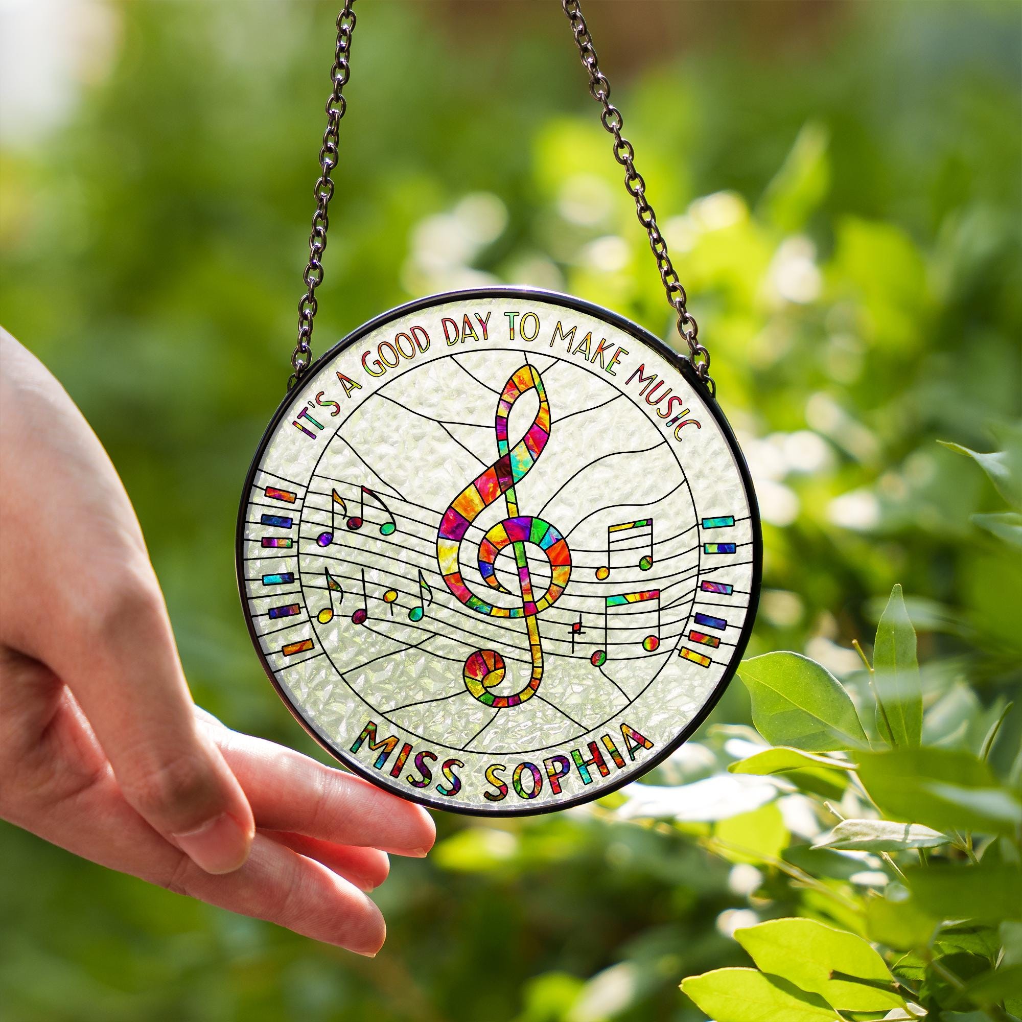 Personalized Music Teacher Suncatcher: Custom Glass Gift with Name