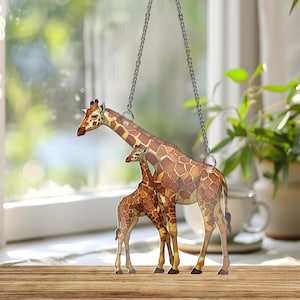 Colgante de ventana acrílico con forma de jirafa, mamá y bebé, regalo para el Día de la Madre, atrapasol de vida silvestre, decoración para amantes de los animales, regalo para mamá protectora