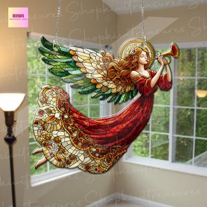 Angel with Trumpet Acrylic Window Hanging: Christmas Decor