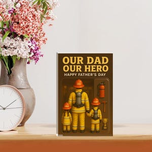 Custom Firefighter Dad Flat Plaque | Our Dad Our Hero Father&#39;s Day Gift | Personalized Fireman Family Sign | Unique Gift from Kids to Dad