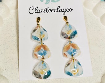 Laurenzo boho polymer clay triple dangle earrings